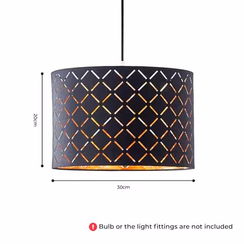 INNOTECK Argyle Drum Lamp Shade, Black with Gold Inner, E27/E14, W: 30 cm, H: 20 cm – 5