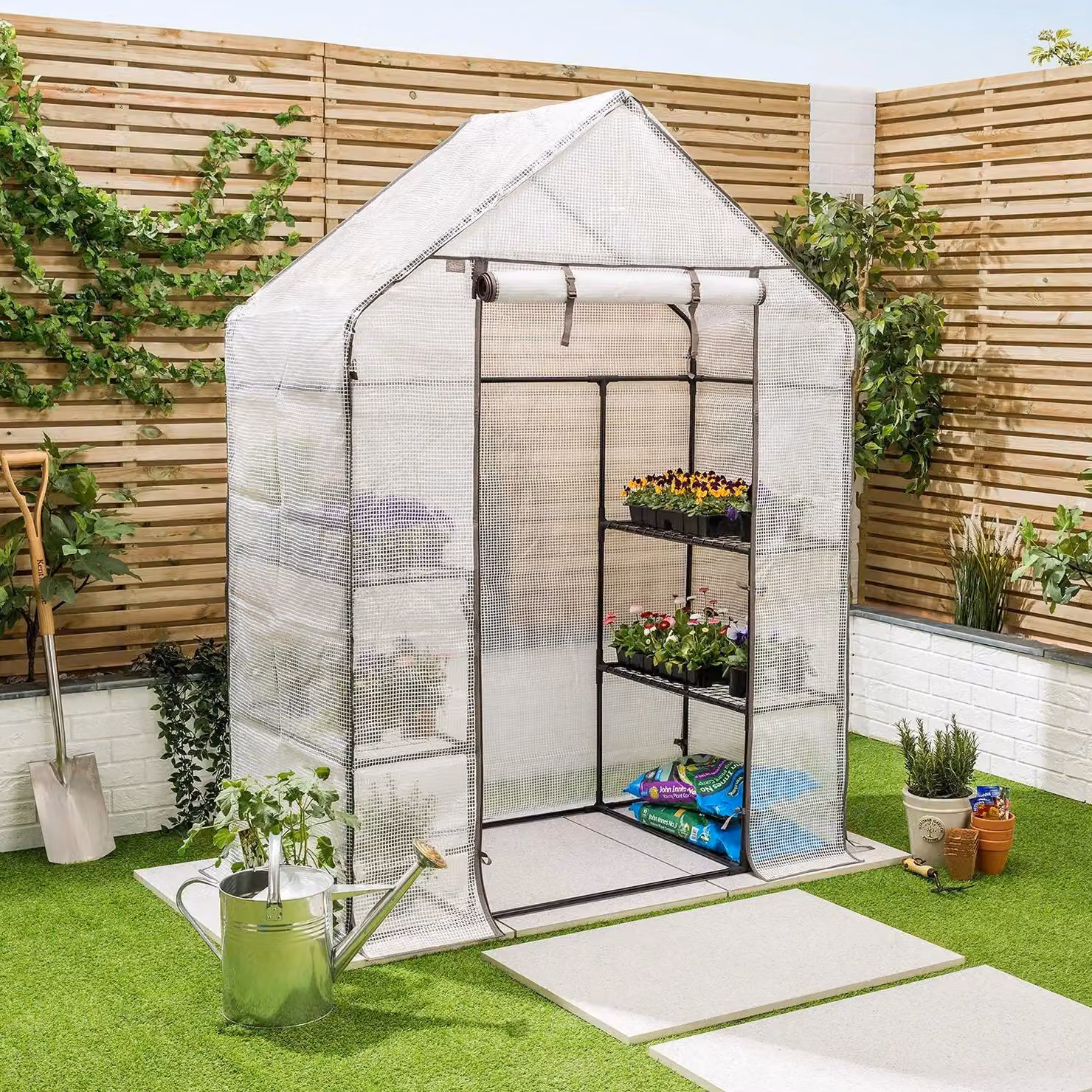 Christow Walk In Greenhouse Garden Grow House with 4 Shelves, Clear, H 195 cm x W 143 cm x D 73 cm – 2