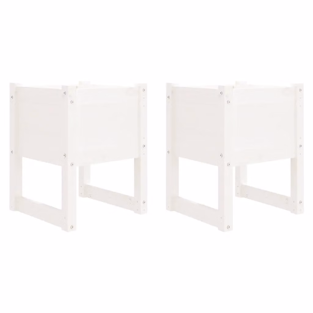 Berkfield Home White Solid Wood Pine Planter Tub, 2 Pack, W/D/H: 40 x 40 x 52.5 cm – 2