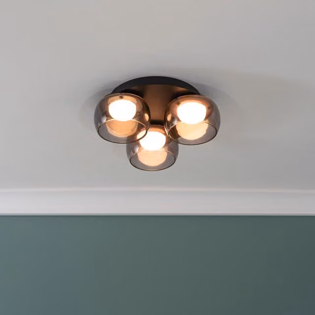 ValueLights Alissa IP44 Rated Black 3 Way Integrated LED Flush Ceiling Light with Glass Shades – 3