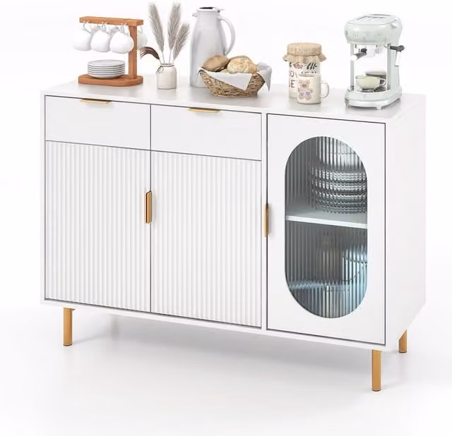 Costway Modern Kitchen Storage Sideboard and Dining Buffet Server Cabinet with 2 Drawers in White – 1