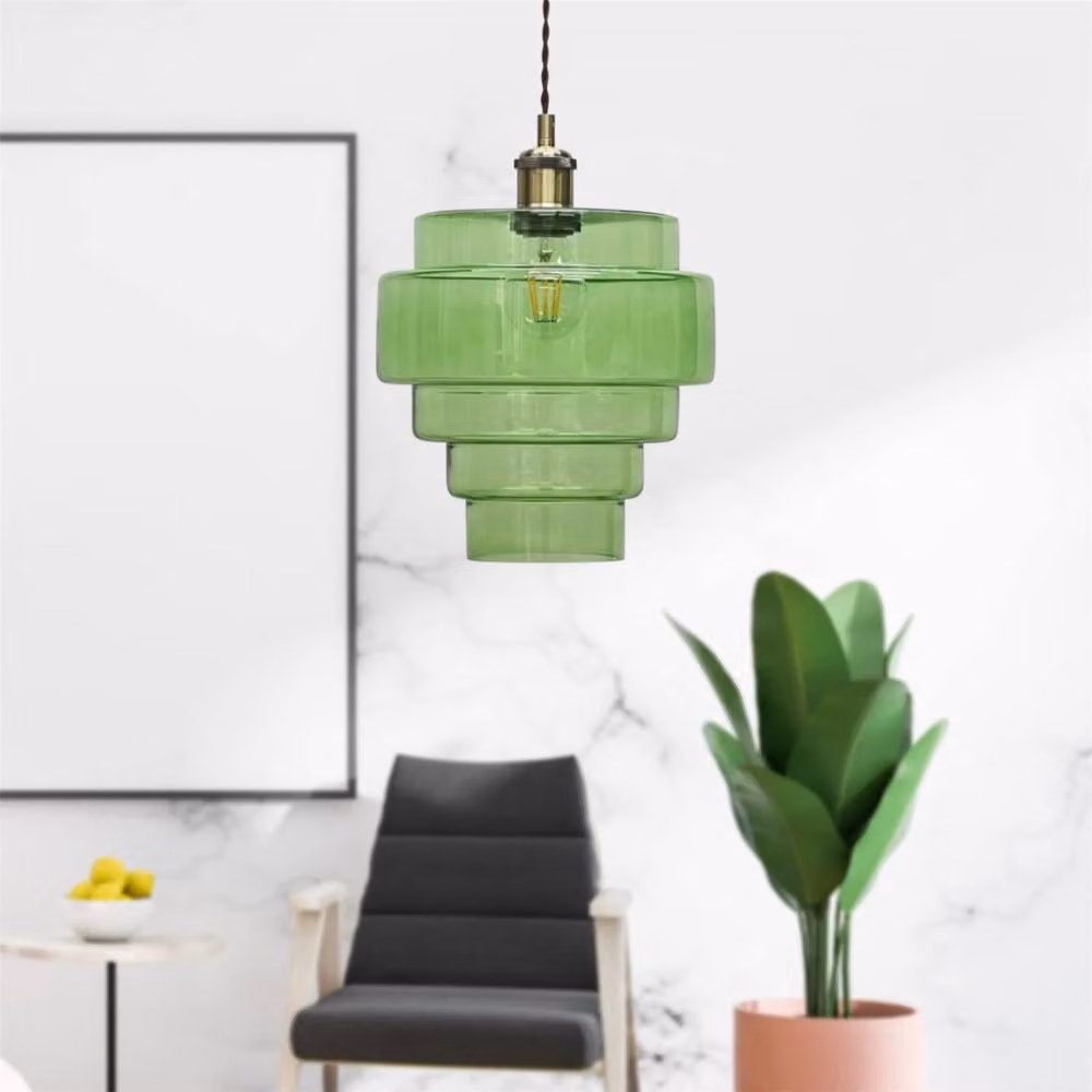 First Choice Lighting Benson 5 Tier Green Transparent Glass Easy Fit Pendant Lightshade – 2