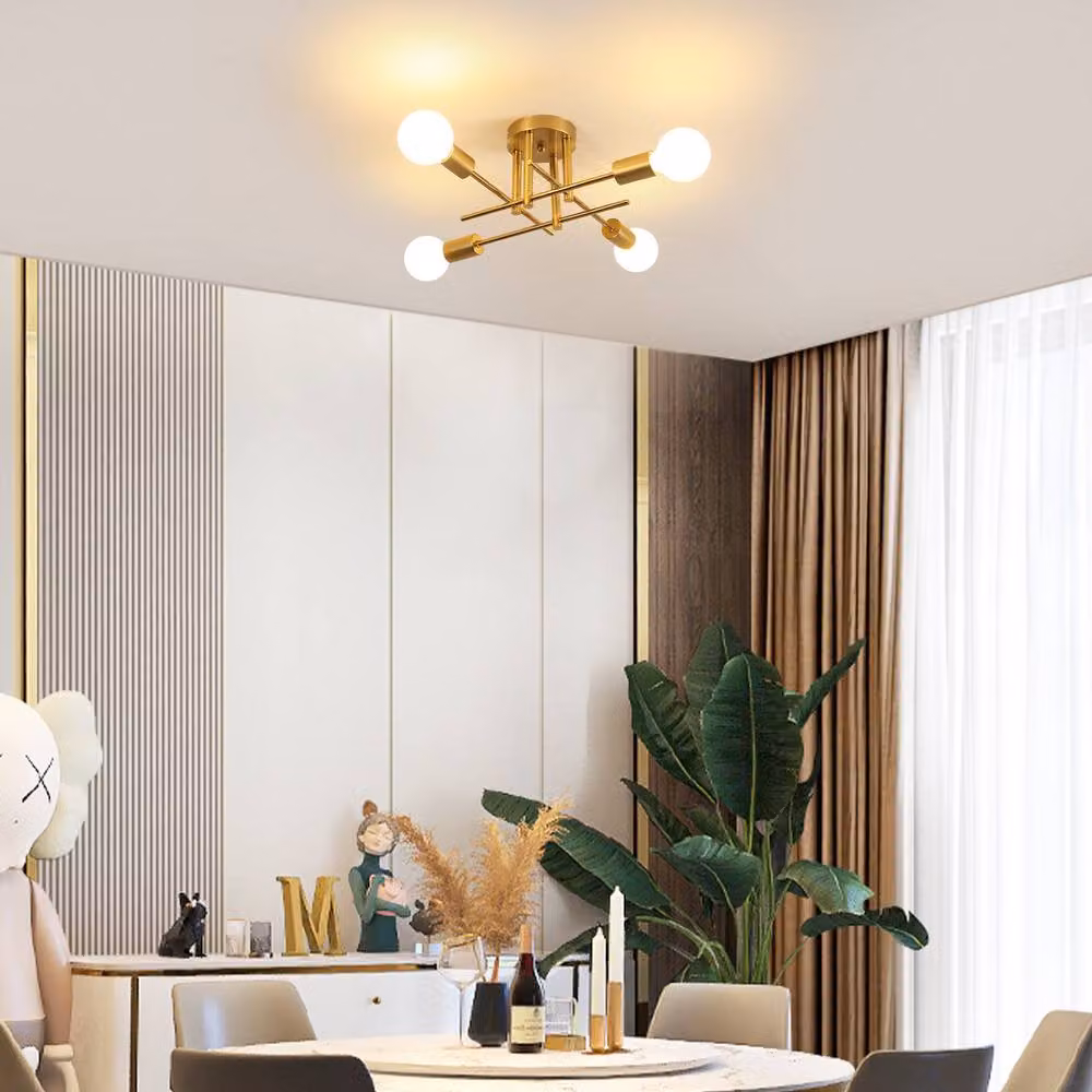 COMELY 4-Light Industrial Metal Ceiling Light in Gold/Brass with E27 Base – 3