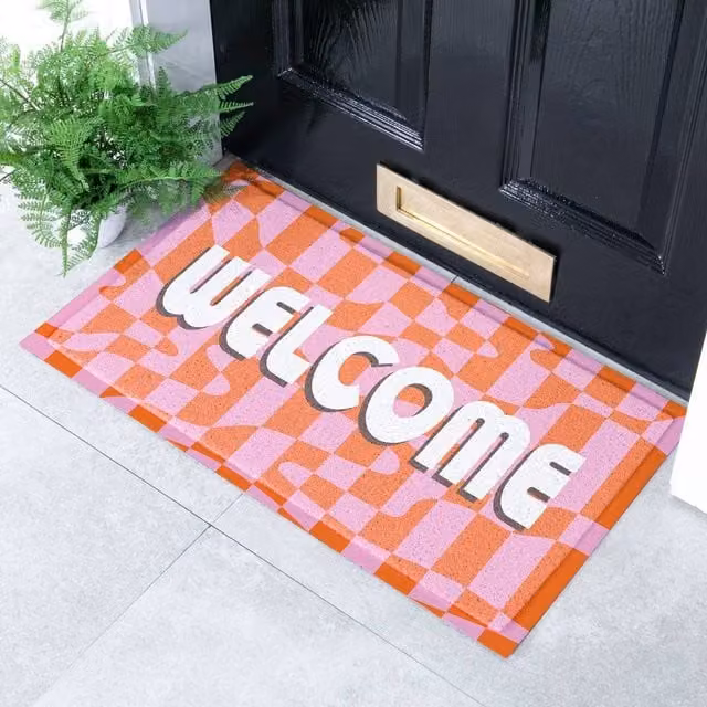 Artsy Mats Elizabeth Olwen Welcome Wavey Indoor/Outdoor Doormat, Pink, W: 70 cm, D: 40 cm – 1