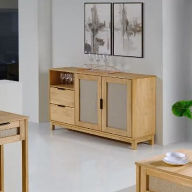 Seconique Corona Rattan 2 Door 2 Drawer Sideboard in Brown and Beige Waxed Pine
