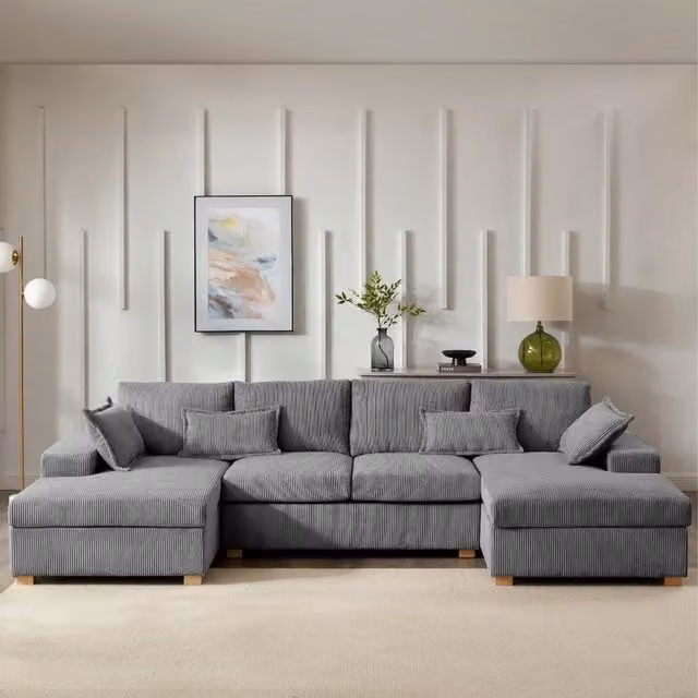 Muriel U-Shaped Sofa in Dark Grey Cord Fabric with Scatter Cushions