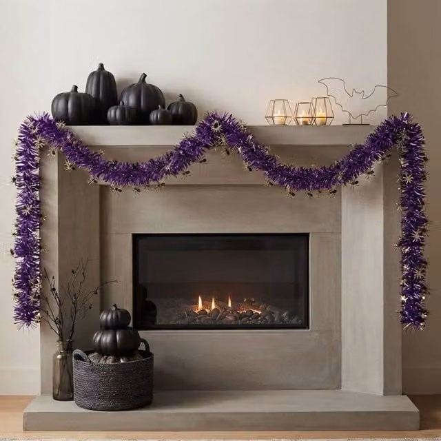 Garden Greatness Purple Spider Tinsel Halloween Garland, 1.8m