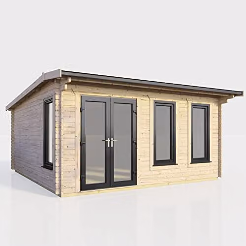 Powersheds Premium Apex Log Cabin with Double Doors and Toughened Glass in Anthracite and Brown