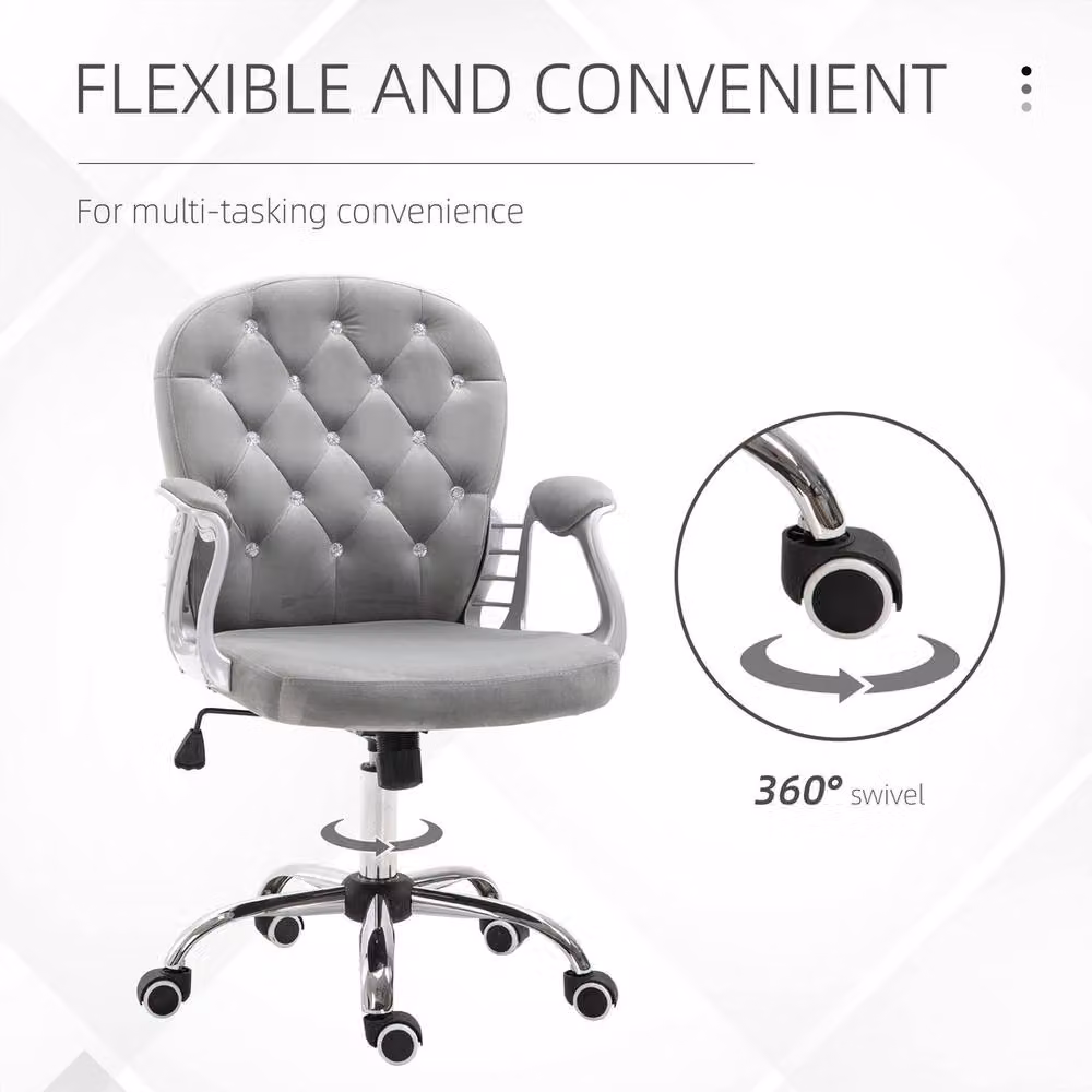 FORGEVIO Ergonomic Office Chair in Grey Velvet with 360 Degree Swivel and Metal Frame – 3
