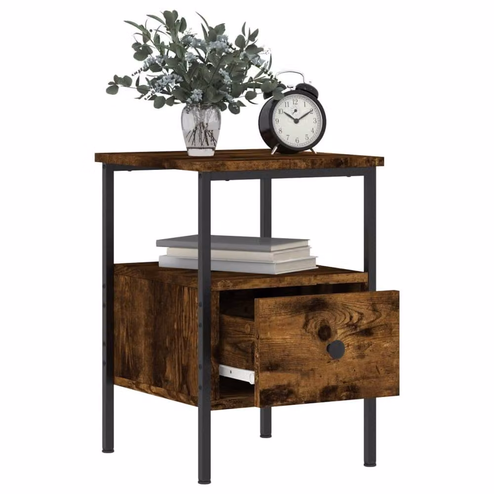 Berkfield Home Durable Bedside Cabinet in Smoked Oak Brown, W/D/H: 34 x 36 x 50 cm – 4