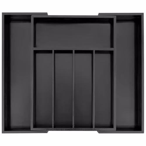MantraRaj Bamboo Expandable Cutlery Tray Organiser with Compartments, Black