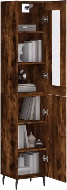 Berkfield Home Highboard in Smoked Oak Brown with Glass Doors, W/D/H: 34.5 x 34 x 180 cm – 1