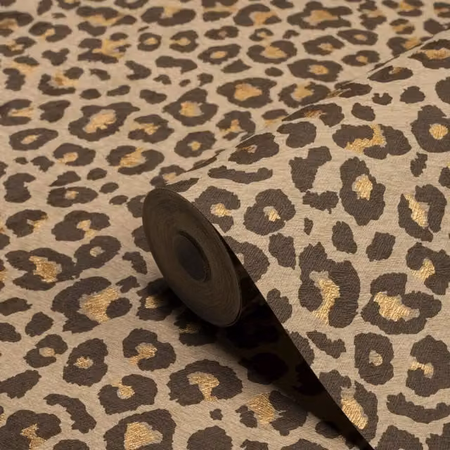 Grandeco Animal Print Luxury Vinyl Non-Woven Wallpaper in Brown and Gold