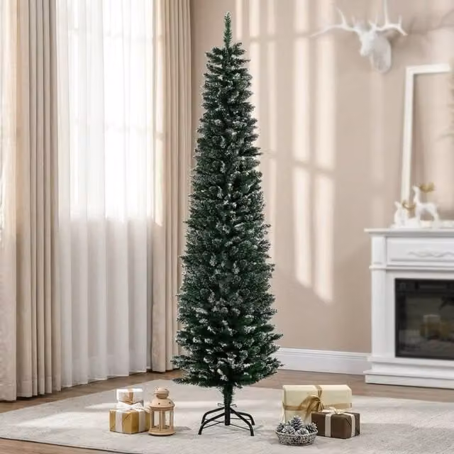 STILVORA Green Metal Tabletop Pencil Christmas Tree with Snow-Dipped Design – 1