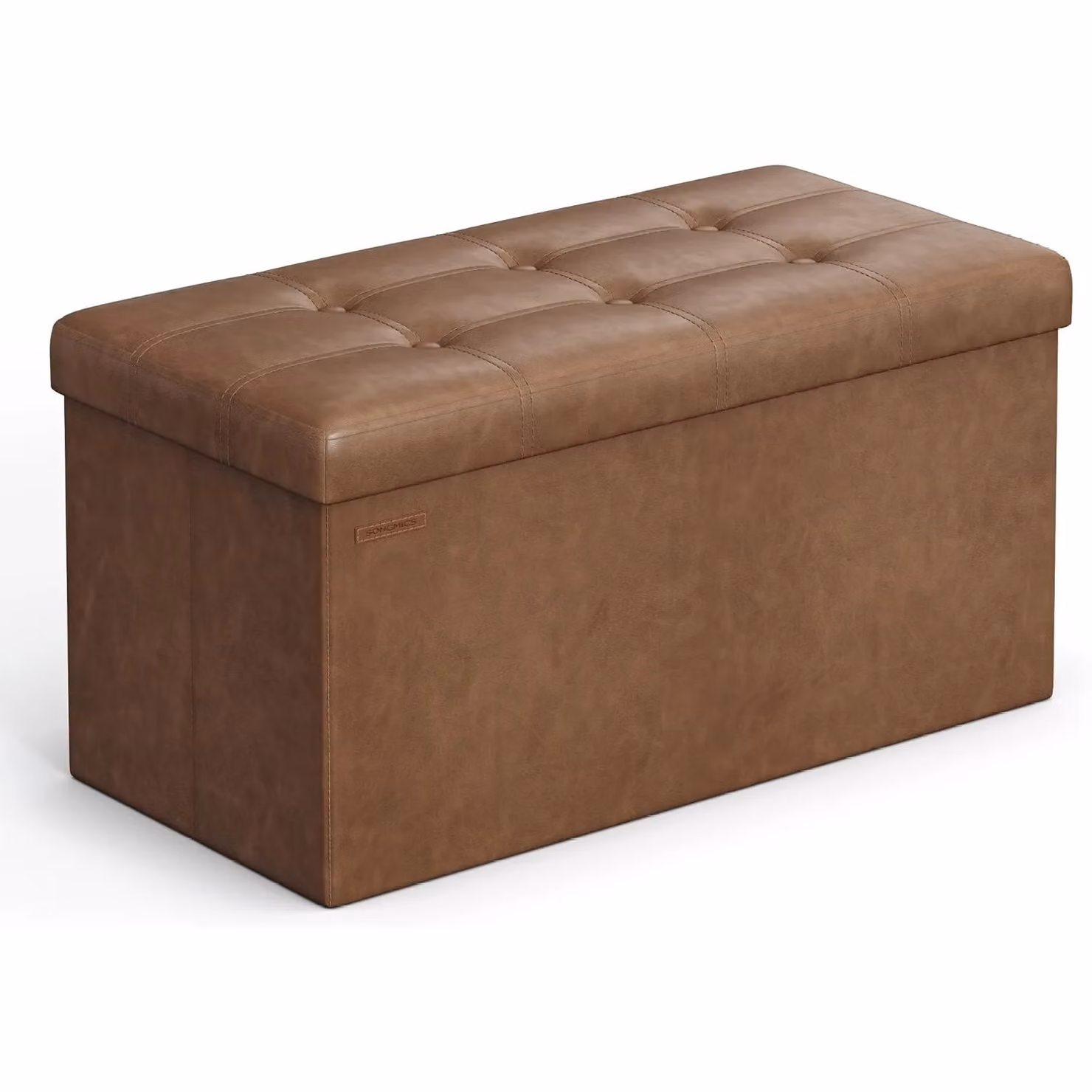 SONGMICS Medium Foldable Storage Ottoman Foot Rest Cube in Brown Synthetic Leather – 3