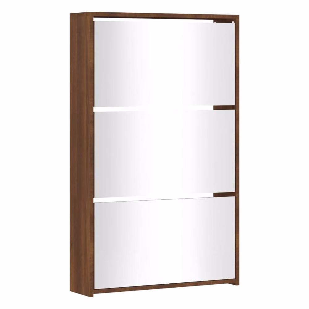 Berkfield Home Modern 3-Layer Shoe Cabinet with Mirror in Brown Oak, W: 63 cm, D: 17 cm, H: 102.5 cm – 2