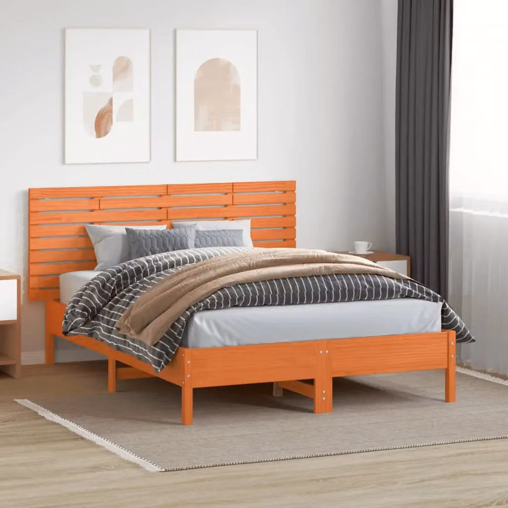 Berkfield Home Rustic Solid Wood Pine Wall Headboard in Brown, W: 166 cm, D: 3 cm, H: 63 cm – 3