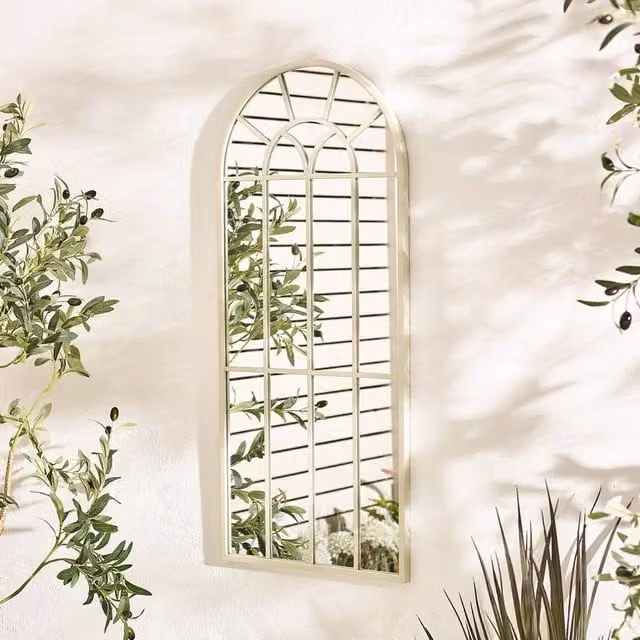 FurnitureboxUK Somerset Cream Medium Arched Window Garden Mirror, W/H: 90 x 40 cm