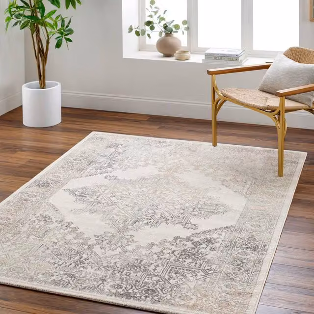 Livabliss Roma Vintage Boho Rectangular Rug in Grey, Brown and Green, W: 80 cm, L: 220 cm