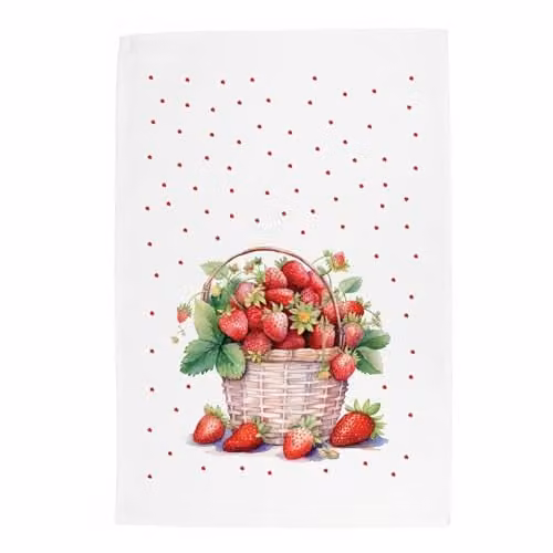 Purely Home Strawberry Basket Cotton Tea Towel in Multicolour and White, W: 67 cm, H: 45 cm – 1