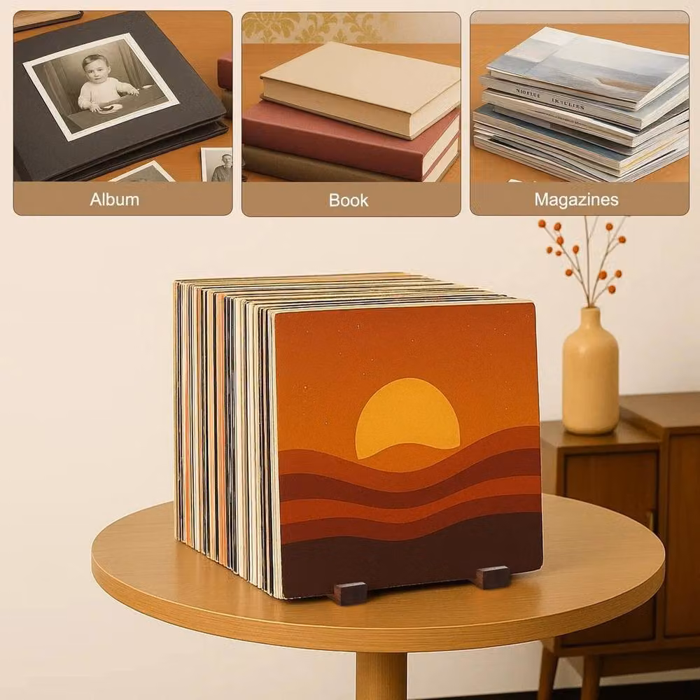 Nordara Metal and Wood Album Display Stand in Brown – 4