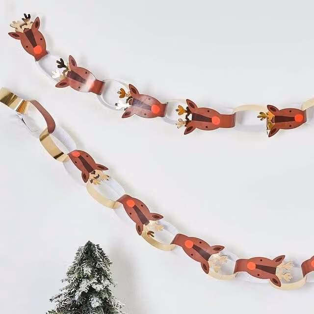 Club Green Reindeer Paper Chain Christmas Hanging Decoration in Green and Multicolour