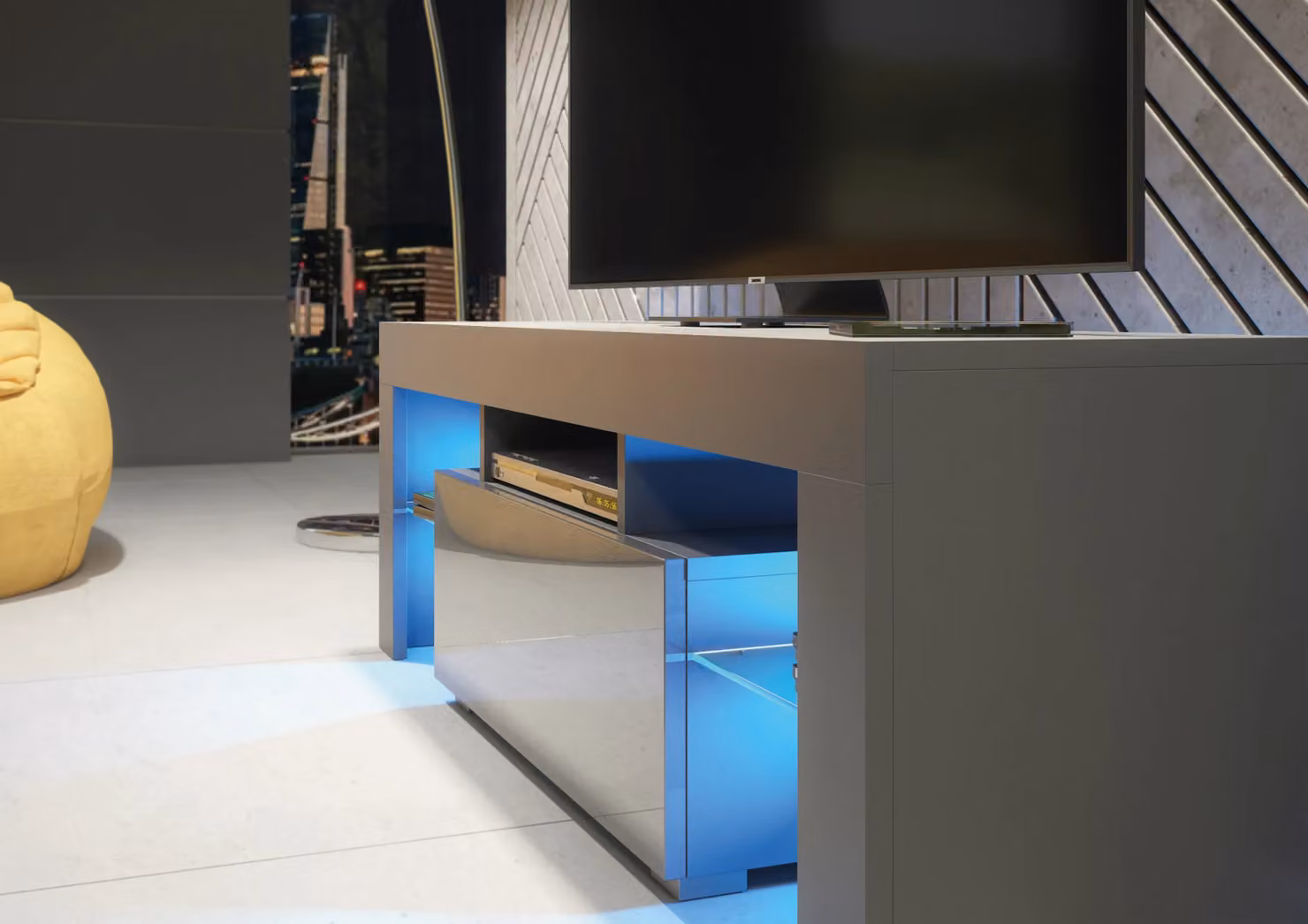 Creative Furniture Floe TV Unit in Dark Grey with Glossy Doors, W: 130 cm, D: 35 cm, H: 45 cm – 4