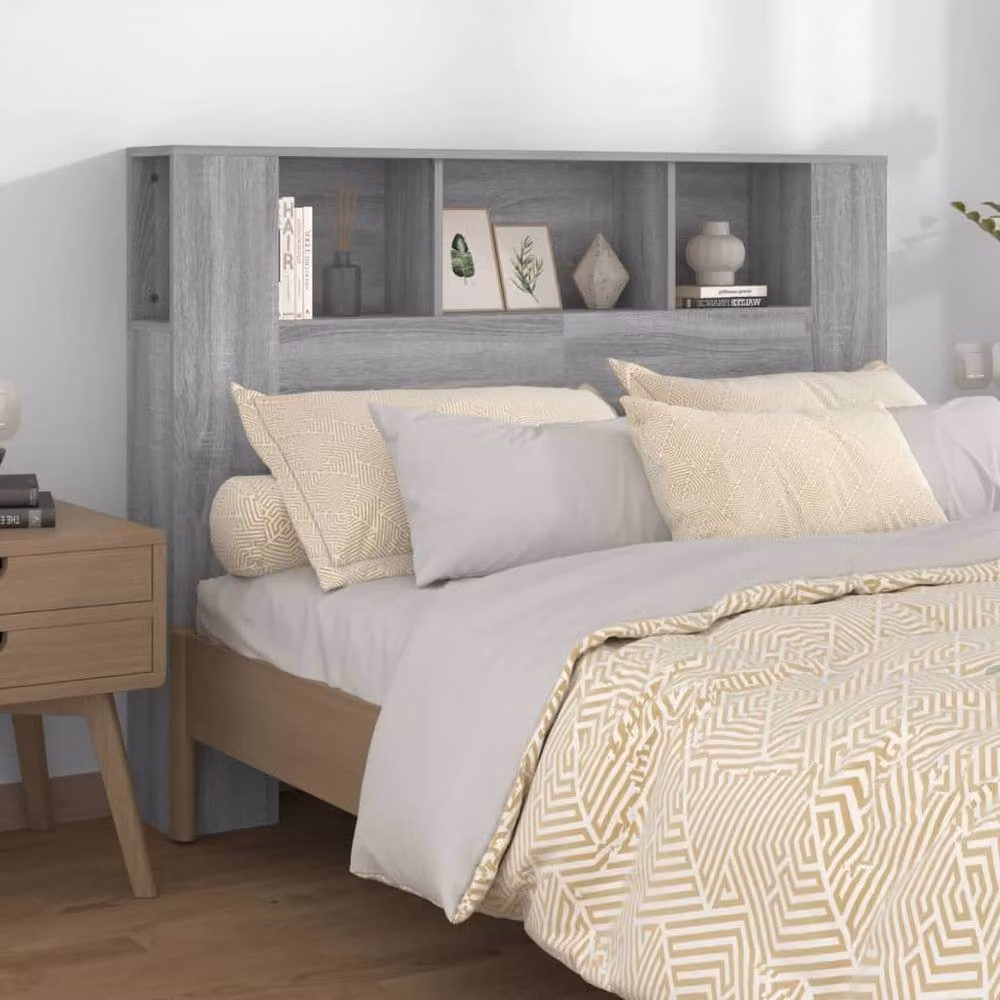 Berkfield Home Grey Sonoma Modern Headboard Cabinet with Integrated Shelf, W: 140 cm, D: 18.5 cm, H: 104.5 cm – 1