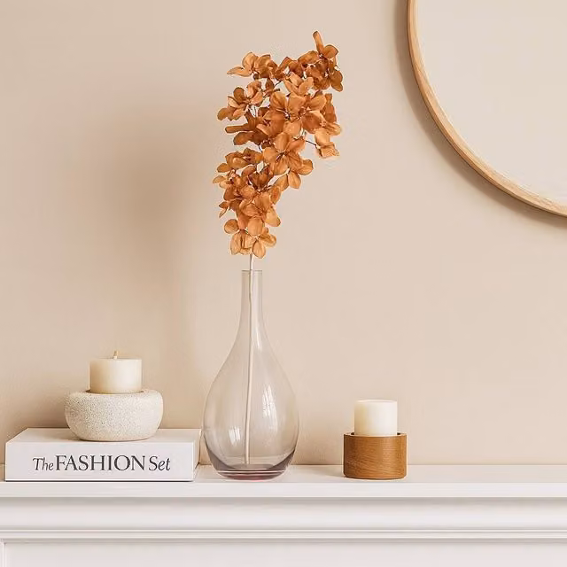 Voltico Brown Textile Hydrangea Artificial Flower Spray Stem for Tabletop Decor