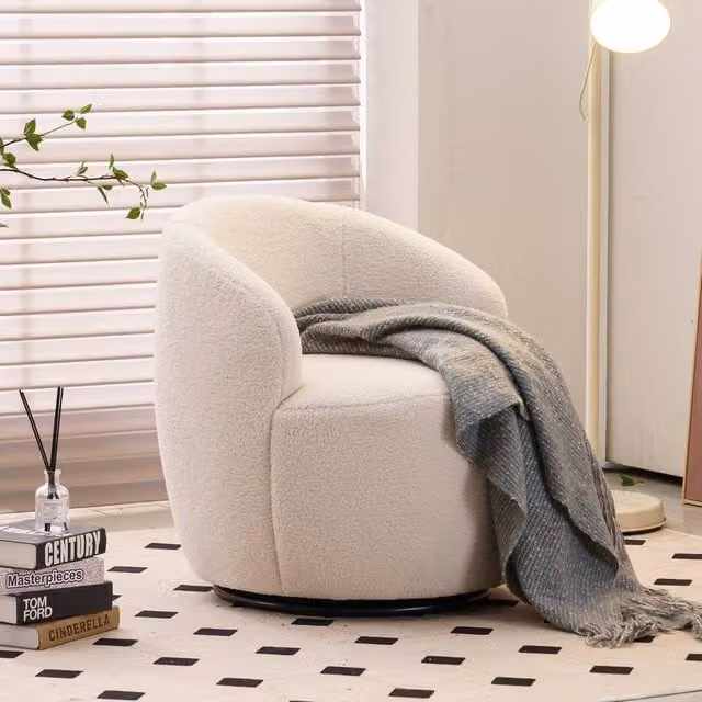 Matteo White Bouclé Fabric Swivel Tub Armchair