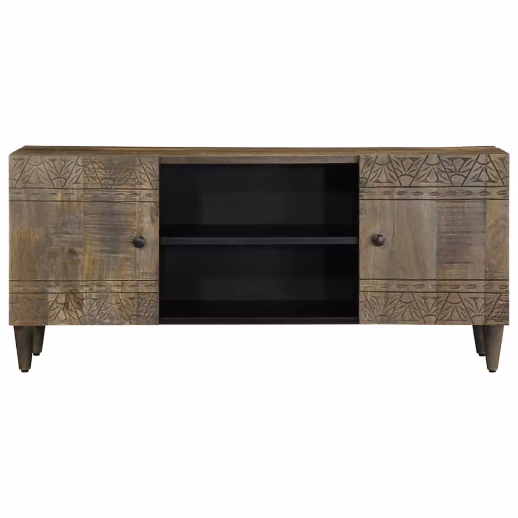 Berkfield Home Mid Century Mango Wood TV Cabinet in Light Grey, W: 105 cm, D: 33.5 cm, H: 46 cm – 2