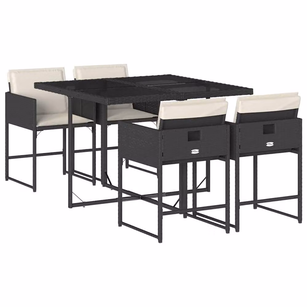 Berkfield Home 4-Seater Black Polyrattan Garden Dining Set with Glass Top – 2