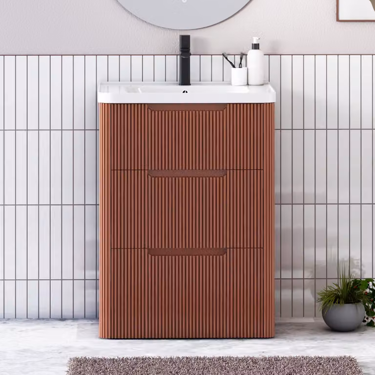 Royal Bathrooms Avenza Fluted 600mm Freestanding 3 Drawer Floor Standing Vanity Unit in White, Brown or Multicolour