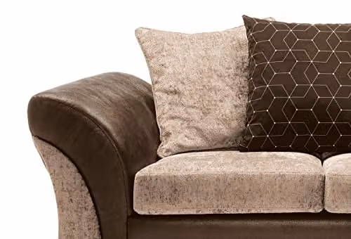 Abakus Direct Farrow 2 Seater Corner Sofa in Brown and Beige Leather and Chenille Fabric – 7