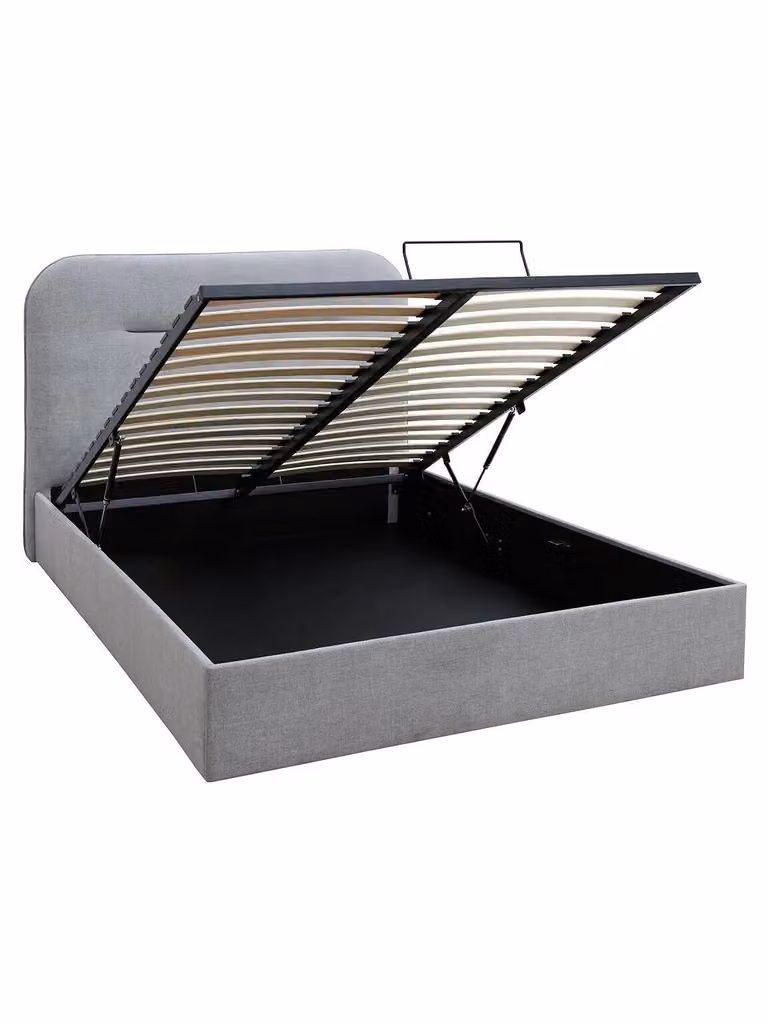 Mellow Grey Fabric Upholstered Ottoman Bed King Size with Gas Lift Storage W/D/H: 180 x 200 x 161 cm