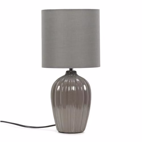 ValueLights Grey Fluted Ceramic Table Lamp with Fabric Lampshade and LED Bulb