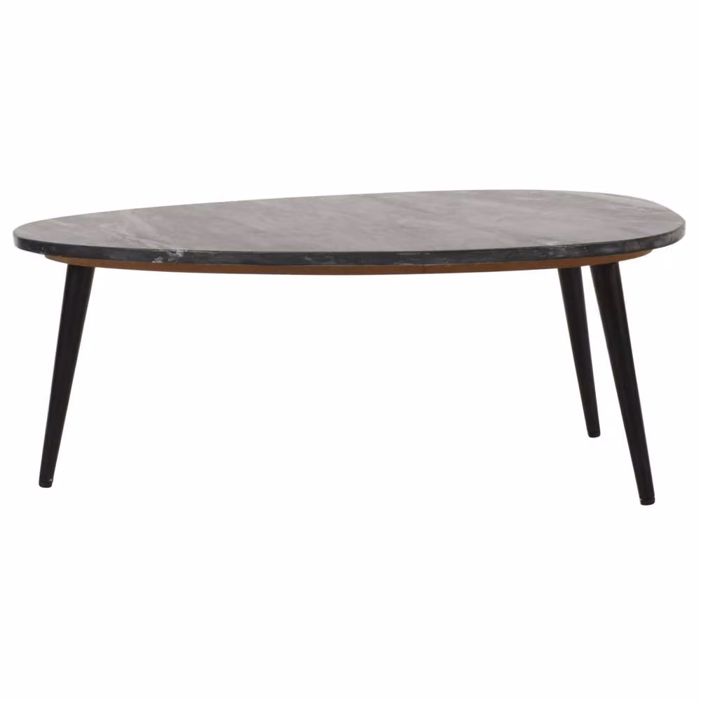 Wyld Haus Alabama Oval Black Marble Coffee Table with Black Metal Legs W/D/H: 60 x 35 x 30 cm – 2