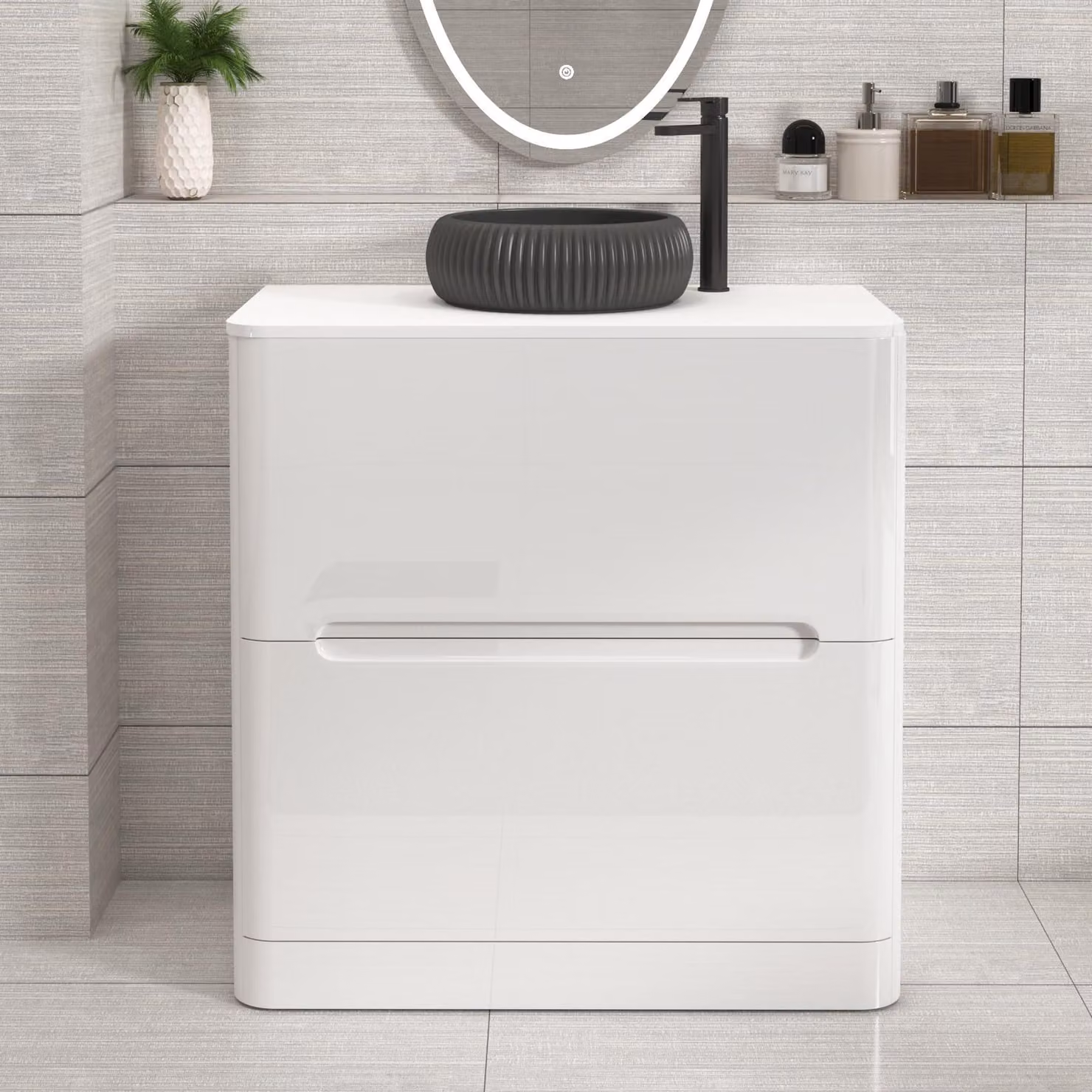 Royal Bathrooms Venice Gloss White Floor Standing 2 Drawer Vanity Unit with Plain Undrilled Worktop