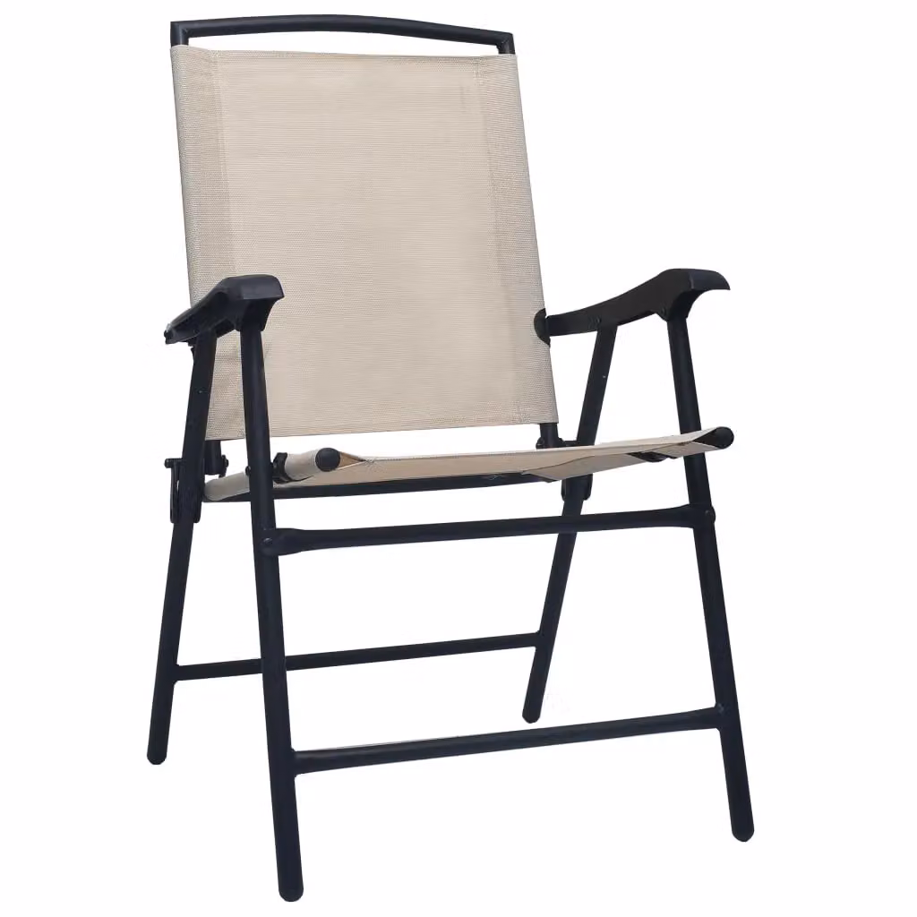 Berkfield Home Set of 2 Folding Garden Chairs in Beige Texilene and Metal – 2