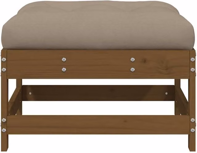 Berkfield Home Beautiful Garden Footstool with Cushion in Honey Brown Solid Pine Wood, W/D/H: 62.0 x 62.0 x 32.0 cm