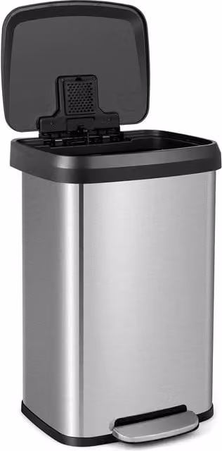 Costway 50L Stainless Steel Rectangular Step Trash Bin with Pedal in Silver – 1