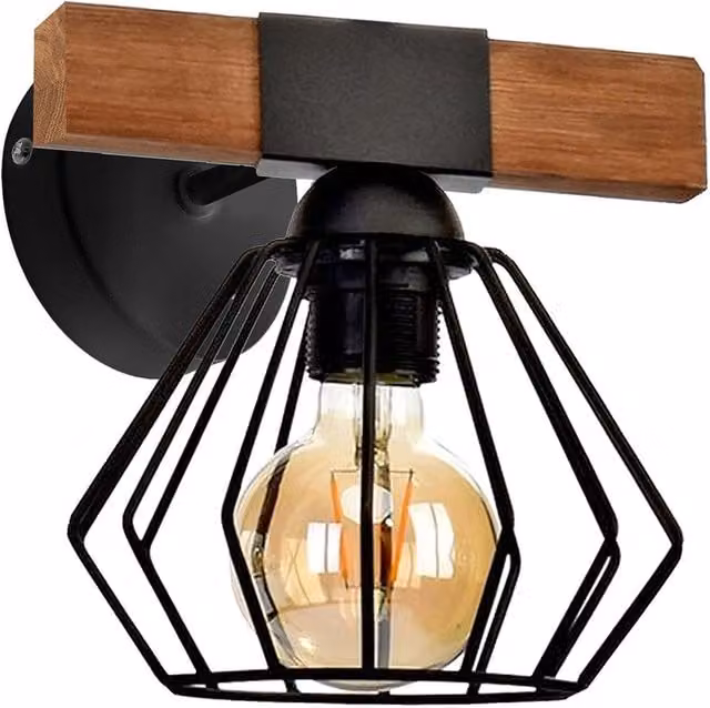Milagro Ulf LED Wall Lamp in Black and Natural Wood