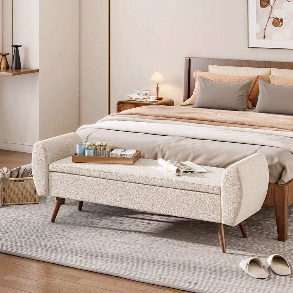 KORVIXA Beige Teddy Boucle Upholstered Bed-End Bench Ottoman with Storage W/D/H: 100 x 100 x 100 cm – 2