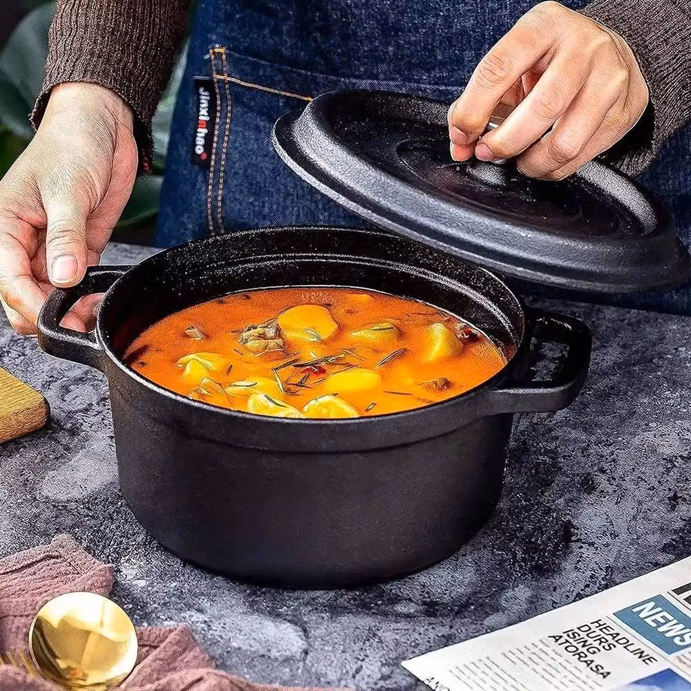 EONLION 3L Black Cast Iron Casserole Dish and Stock Pot – 3