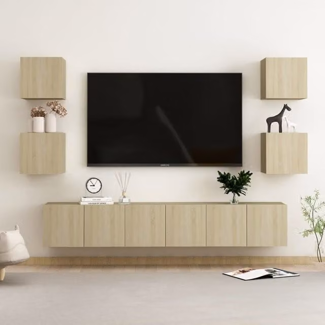 Berkfield Home 7 Piece Sonoma Oak TV Cabinet Set in Brown and Beige