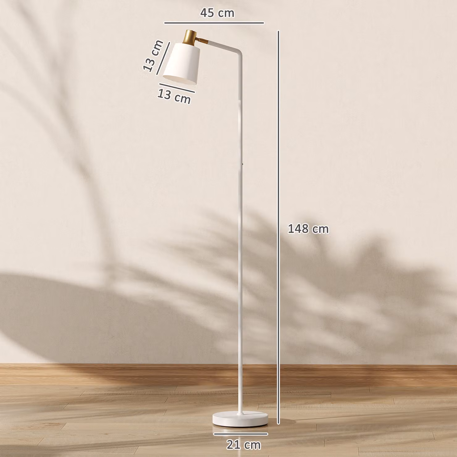 HOMCOM Modern White LED Floor Lamp with Adjustable Head for Living Room and Reading – 3