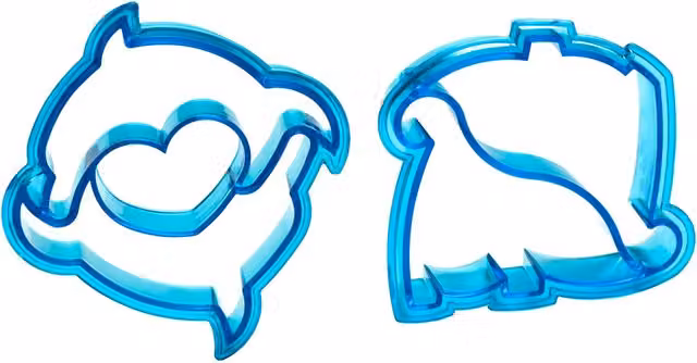 Orsina Dinosaur and Dolphin Sandwich and Cookie Cutters, Blue Plastic