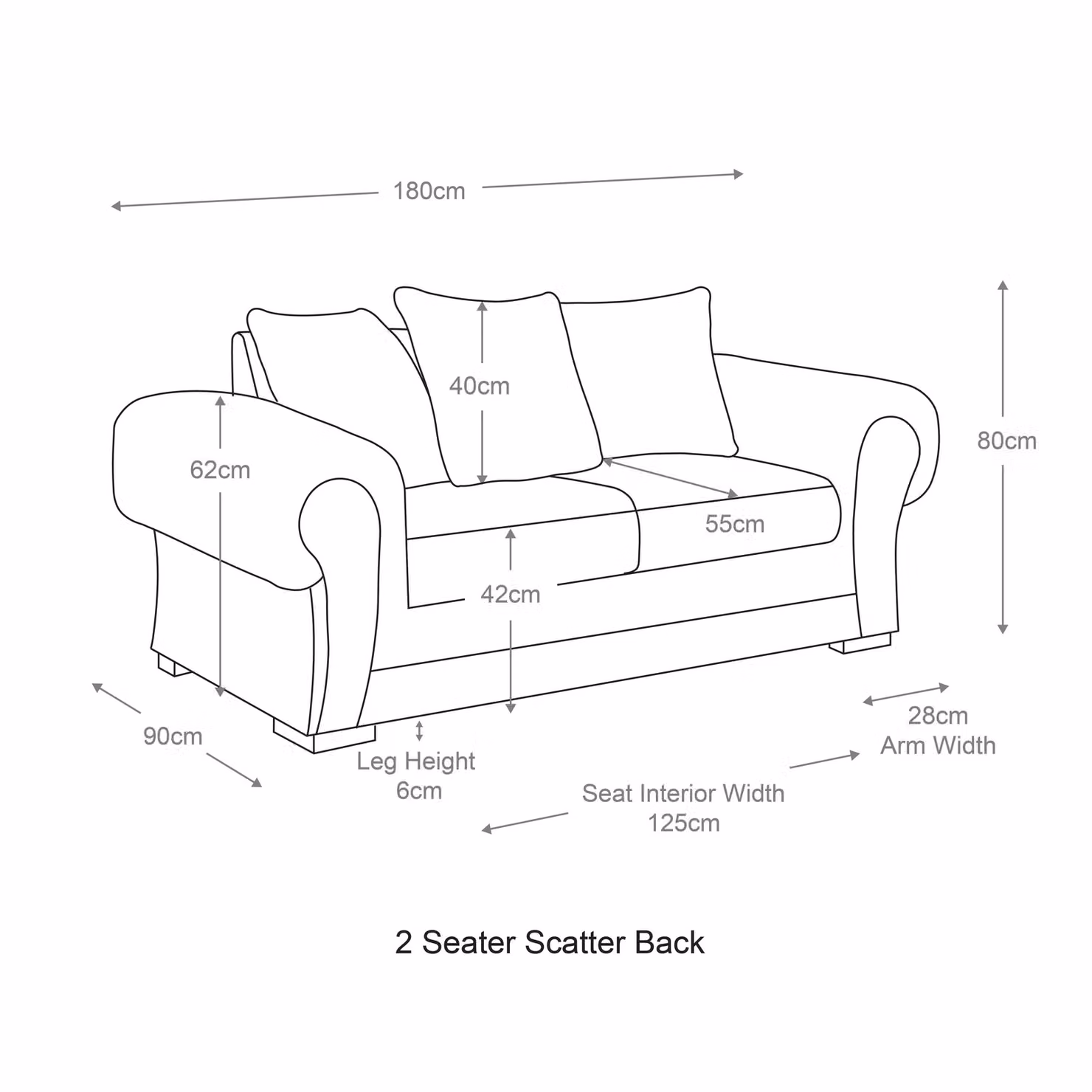 Furnishings For Less UK Milan 2 Seater Chesterfield Style Fabric Sofa in Black with Scatter Cushions, W: 180 cm, H: 80 cm, D: 90 cm – 3