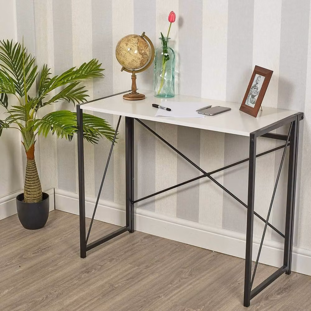 FORGEVIO White Wooden Folding Computer Desk with Steel Legs, W/D/H: 90 x 74 x 45 cm – 2