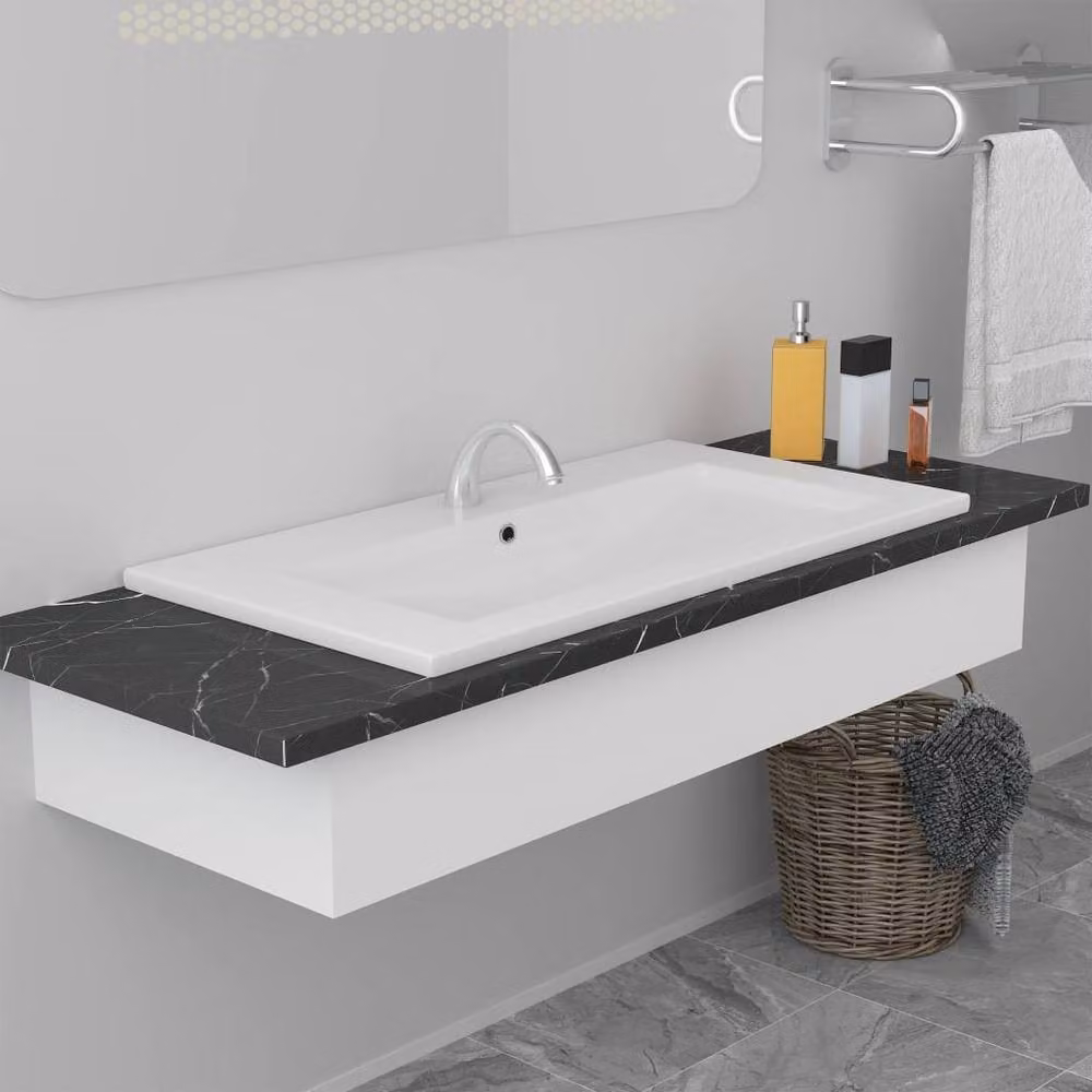 Berkfield Home Rectangular Ceramic Built-in Basin in White, W/D/H: 81 x 39.5 x 18.5 cm – 2